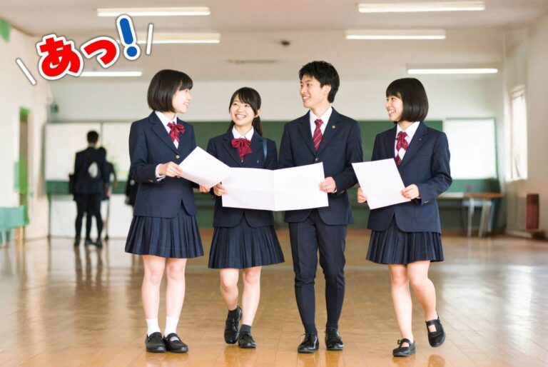 ナゾトキをしながら歩いてる学生4人
